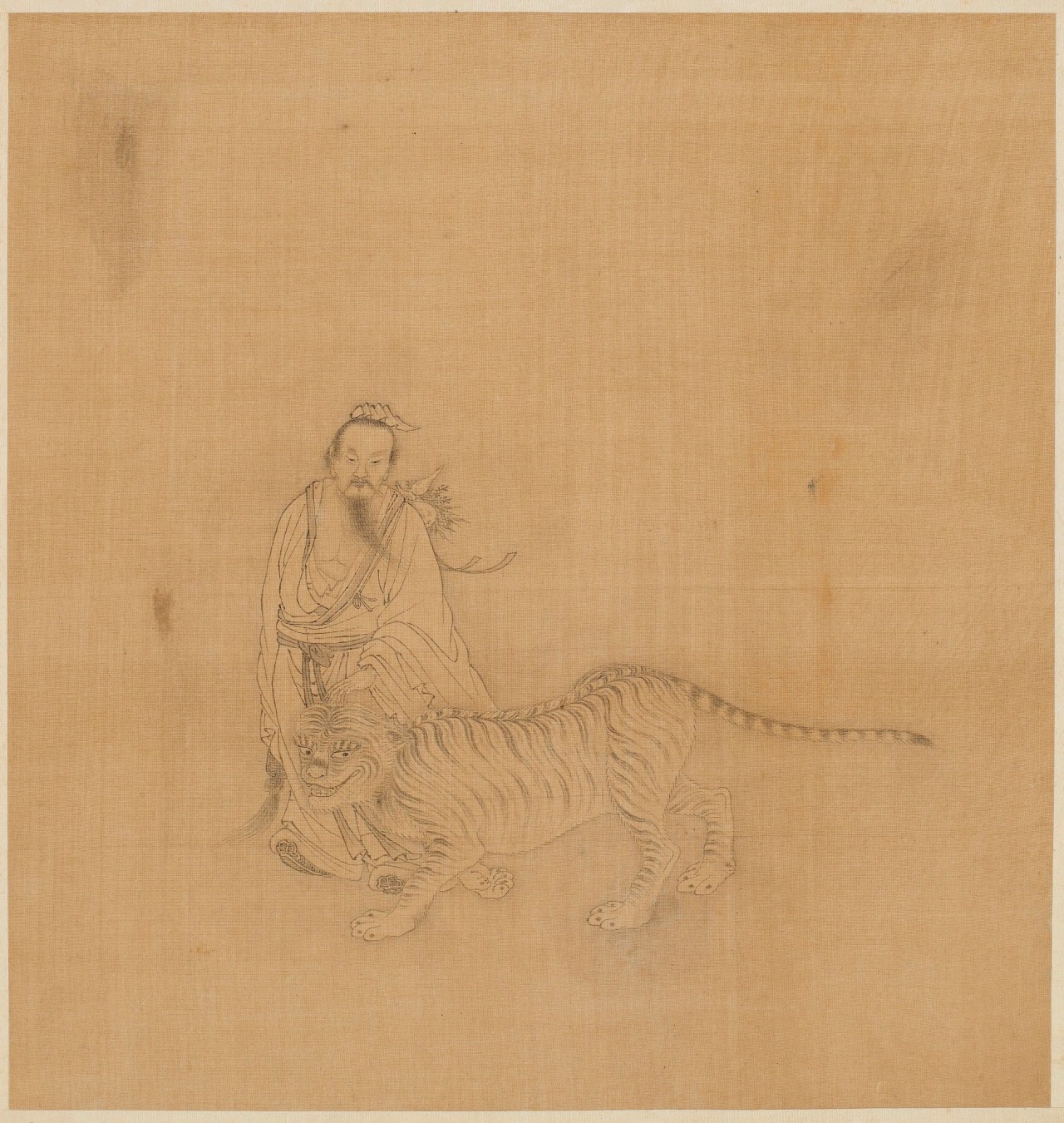 A Divinity and a tiger, Formerly attributed to Qian Xuan 錢選 (late 13th century), Qing dynasty, 1644-1911, China, Freer Gallery of Art